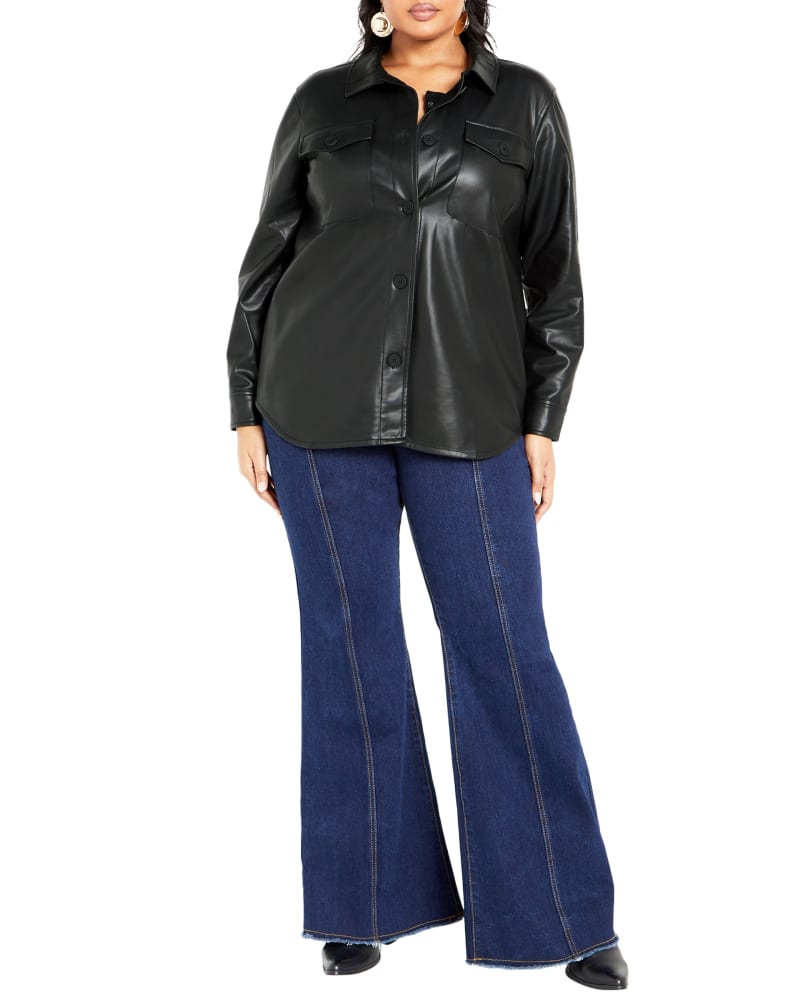 Front of a model wearing a size 18 SHACKET TYLER PU in Black by Arna York. | dia_product_style_image_id:323116